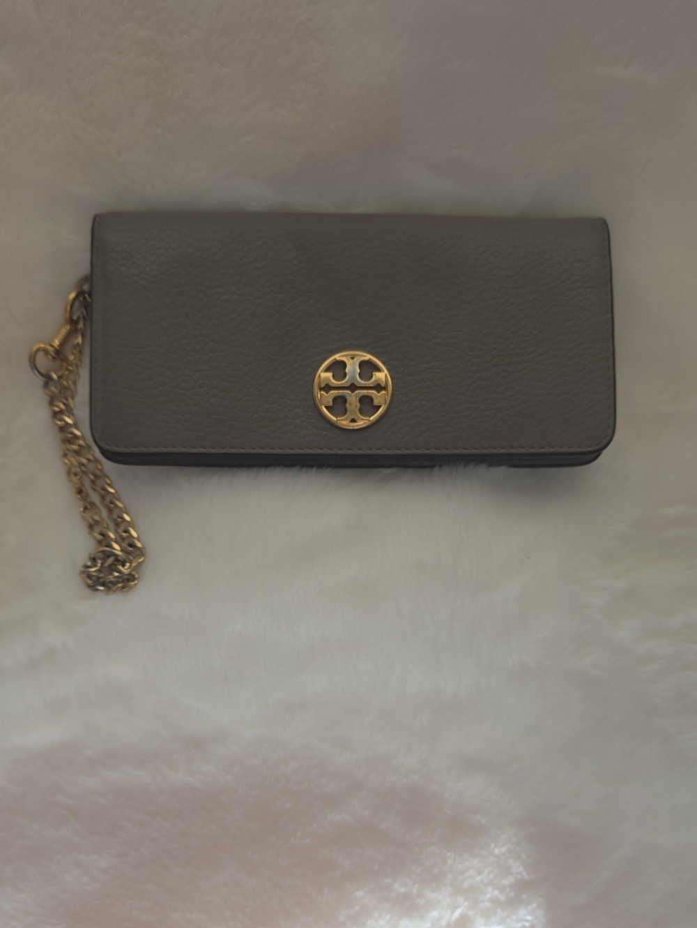 $3 LOW START Tory Burch Gray Pebbled Leather Wristlet FADING ON HARDWARE